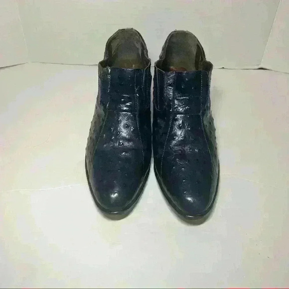 STACY ADAMS Ankle Boots Men Sz 9 1/2M Pull on Ostrict Quill Print Leather Blue - Picture 1 of 10